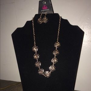 Rose gold flower earrings and necklace